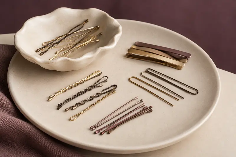 Épingles plates, ondulées et en U disposées sur un support clair