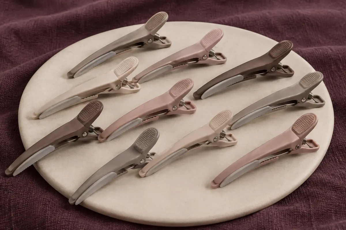 Lot de pinces crocodile de coiffure aux tons neutres, avec ressorts métalliques et bandes en silicone