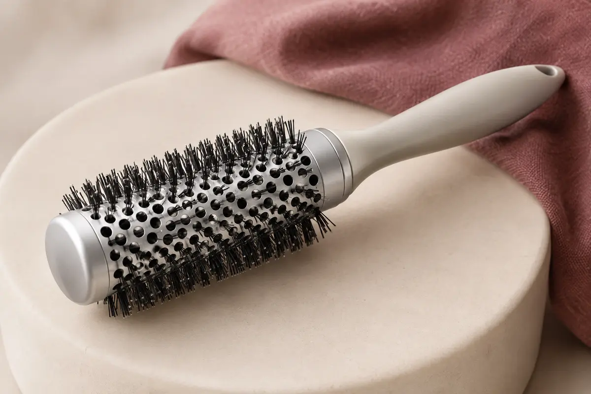 Brosse ronde argentée Olivia Garden avec barillet ventilé et poils en nylon antistatiques