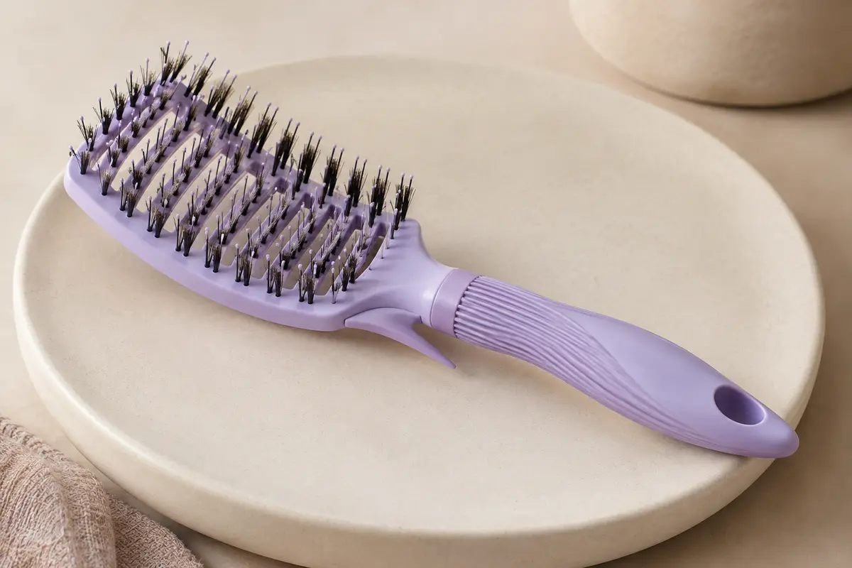 Brosse démêlante lavande à tête souple, avec poils de sanglier et nylon et pic de sectionnement intégré