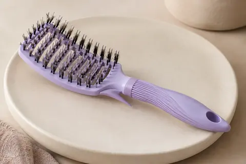 Brosse démêlante lavande à tête souple, avec poils de sanglier et nylon et pic de sectionnement intégré